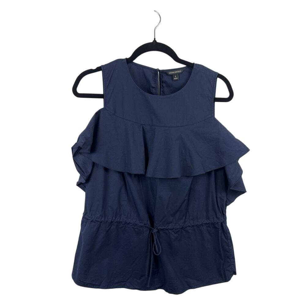 Banana Republic Sleeveless Ruffle Cinch Waist Navy Top S - Picture 2 of 10